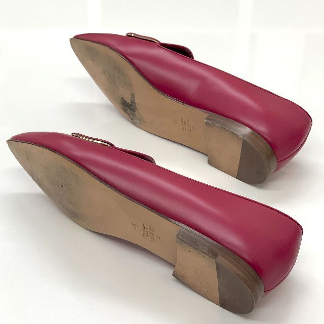 VALENTINO(ヴァレンティノ)の6395 ヴァレンティノ レザー Vロゴ フラットパンプス 赤紫 レディースの靴/シューズ(ハイヒール/パンプス)の商品写真