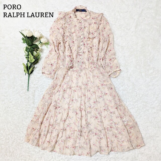 POLO RALPH LAUREN(ポロラルフローレン)の極美品 ポロラルフローレン ロングワンピース 花柄 ワンピース M ピンク レディースのワンピース(ロングワンピース/マキシワンピース)の商品写真