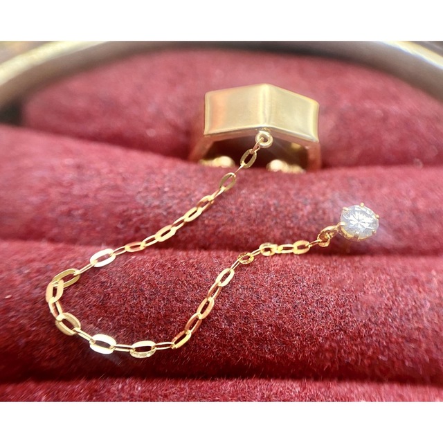 キラッキラ✨可愛い🌿チェーンイヤーカフ 天然ダイヤモンドスタッドピアスK18YG レディースのアクセサリー(イヤーカフ)の商品写真