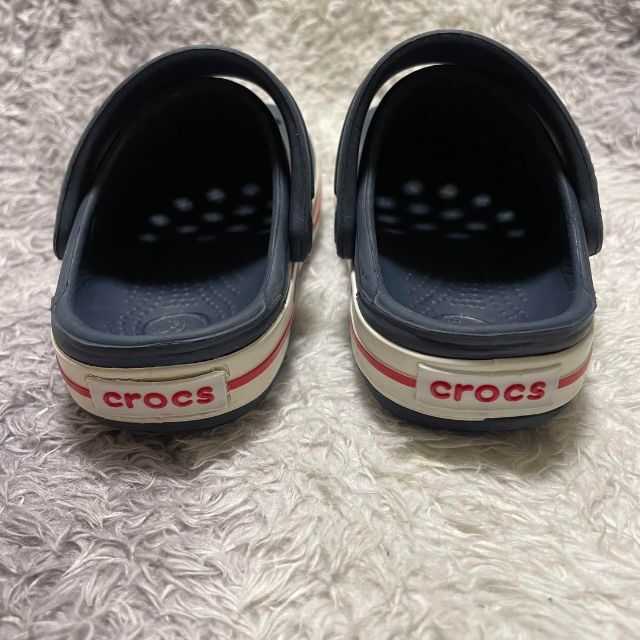 crocs(クロックス)のs245 crocs クロックス キッズサンダル 4C5 ネイビー白赤 シンプル キッズ/ベビー/マタニティのベビー靴/シューズ(~14cm)(スリッポン)の商品写真