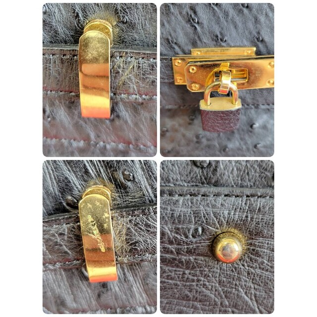 OSTRICH(オーストリッチ)のオーストリッチ　ハンドバッグ　ケリー　南京錠　ブラック　鍵付き　ゴールド金具 レディースのバッグ(ハンドバッグ)の商品写真