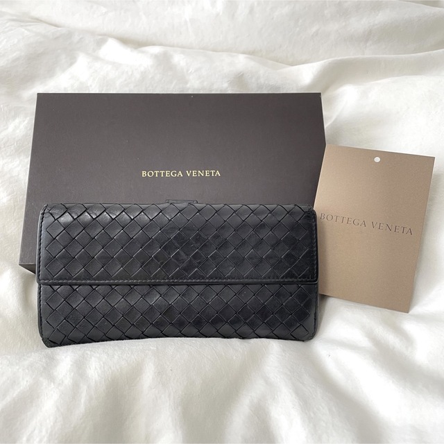 【BOTTEGA VENETA】２つ折り 財布 黒 高級レザー USED長財布