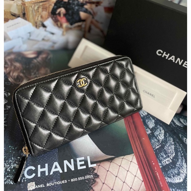 正規品】極美品 ✨CHANELマトラッセ ラウンドジップ 長財布 人気の黒-