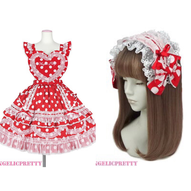 Angelic Pretty Heart胸あて付SK KC ドット アカ