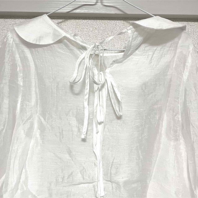 ZARA(ザラ)のオルチャン 透け感素材 シースルー バックシャン リボン 長袖 ブラウス レディースのトップス(シャツ/ブラウス(長袖/七分))の商品写真