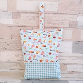 【ハンドメイド】シューズケース 上履き入れ ベーカリー＆ギンガムチェック(シューズバッグ)