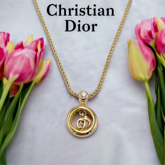 【美品】Christian Diorネックレス ゴールド CDロゴ クリスタル