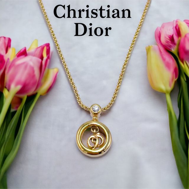 美品】Christian Diorネックレス ゴールド CDロゴ クリスタル-