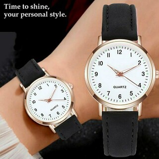 レディース腕時計　シンプル腕時計　ブラック　レザーベルト　クォーツアナログ(腕時計)