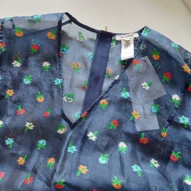 新品 BLAMINK ブラミンク シアーフラワー シルク ロングワンピース-