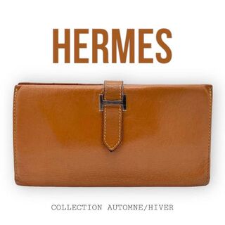 エルメス(Hermes)のHERMES エルメス ベアンスフレ 長財布 二つ折り オレンジ　シルバー金具(長財布)