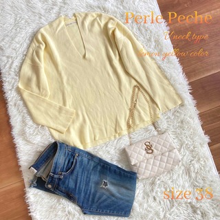 Perle Peche - ◆ペルルペッシュ◆春色♡綺麗なレモンイエロー♪V首ゆったりニット◆size38