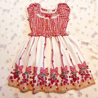 553【130】シャーリーテンプル いちごバスケット ワンピース 赤 553【130】シャーリーテンプル いちごバスケット ワンピース 赤