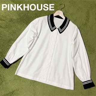 ピンクハウス(PINK HOUSE)のピンクハウス　配色ライン襟　セーラーカラー　カフス　白黒　オーバー　ブラウス(シャツ/ブラウス(長袖/七分))
