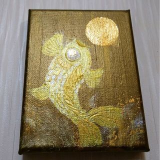 風水開運絵画＊月夜鯉～ツキよ来い～金箔　金運　飛躍　上昇　円満　箔が付く(アート/写真)