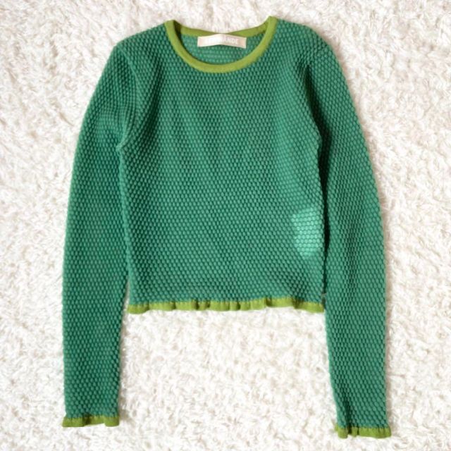 ENFOLD(エンフォルド)のラインヴァンド   Bubble Knitted Top グリーン　春トップス レディースのトップス(カットソー(長袖/七分))の商品写真