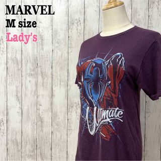 マーベル(MARVEL)のMARVEL マーベル スパイダーマン ビッグプリント アメコミ 紫 海外古着(Tシャツ(半袖/袖なし))