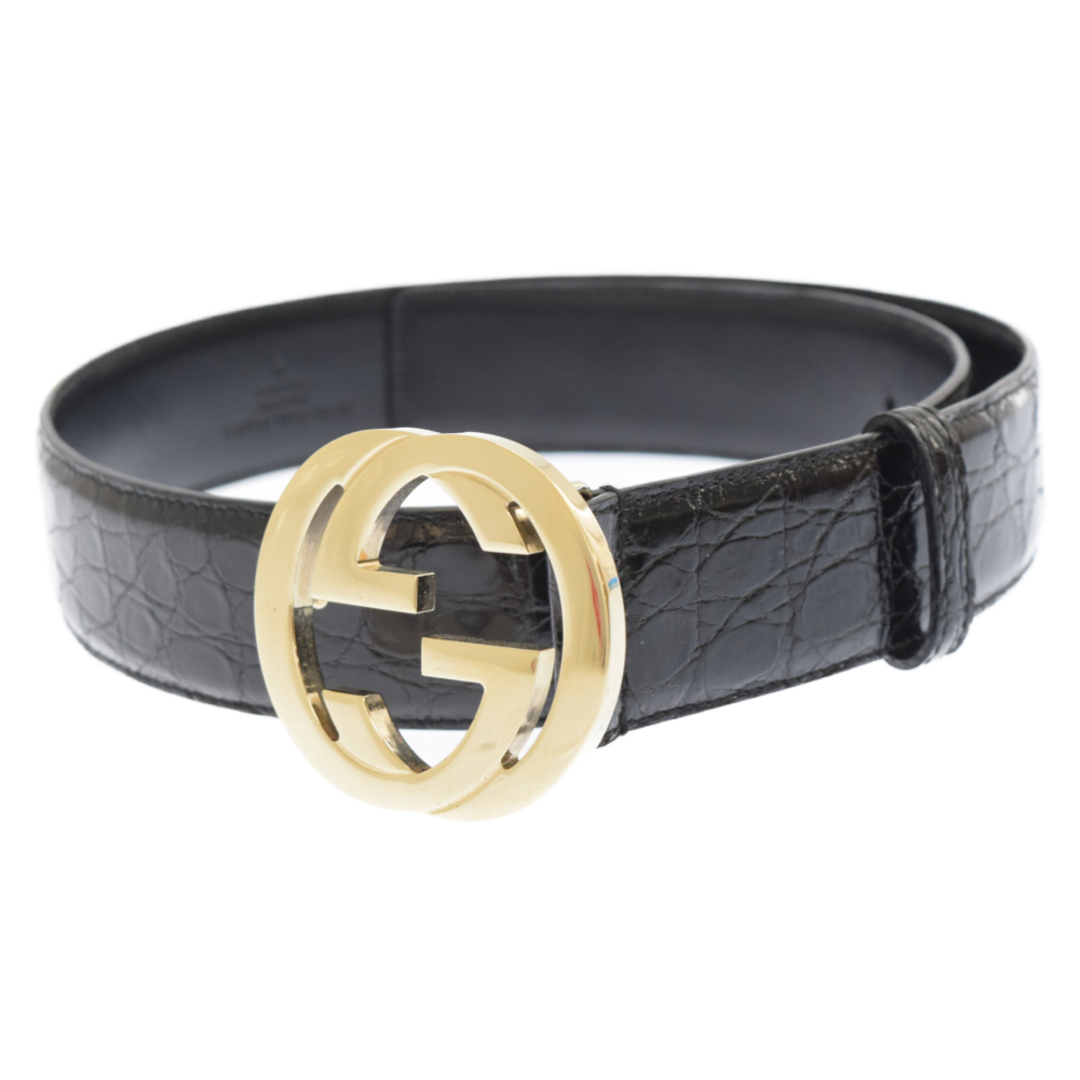 最新入荷】 Gucci 114984 ブラック バックルベルト インターロッキング