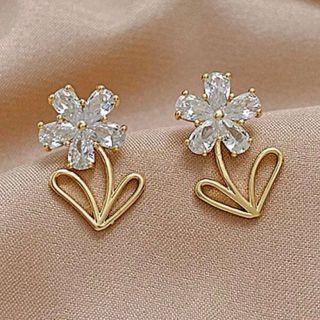 ピアス　シーイン　フラワー　花　イエロー　ゴールド　ストーン(ピアス)