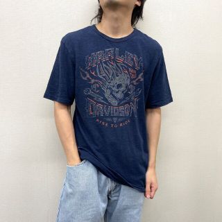 ハーレー(Hurley)の【中古】 ハーレー ダビッドソン HARLEY-DAVIDSON Tシャツ 半袖 ショートスリーブ 薄手 ロゴ 両面プリント サイズ：M ネイビー 古着 中古 mellow ゆうパケット対応(Tシャツ/カットソー(半袖/袖なし))