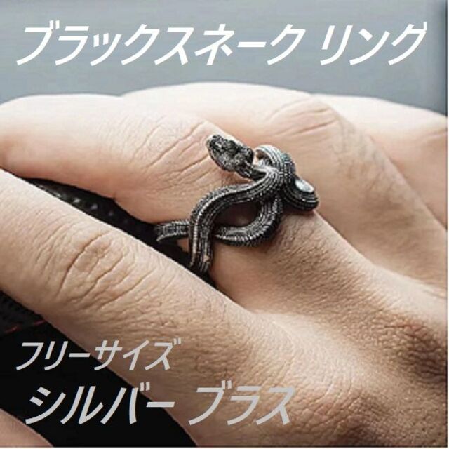 ブラックスネーク　フリーサイズ　シルバーブラス　新品／未使用　　　　　　　　　  メンズのアクセサリー(リング(指輪))の商品写真