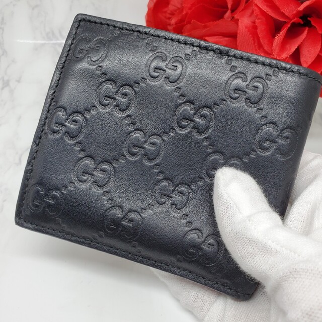 美品】 GUCCI グッチ シマ 2つ折り財布 財布 レザー ブラック 黒 美品】 GUCCI グッチ シマ 2つ折り財布 財布 レザー ブラック 黒