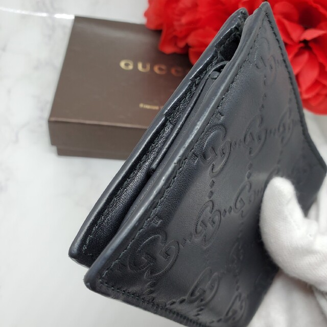 美品】 GUCCI グッチ シマ 2つ折り財布 財布 レザー ブラック 黒 美品】 GUCCI グッチ シマ 2つ折り財布 財布 レザー ブラック 黒