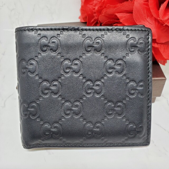 美品】 GUCCI グッチ シマ 2つ折り財布 財布 レザー ブラック 黒 美品】 GUCCI グッチ シマ 2つ折り財布 財布 レザー ブラック 黒