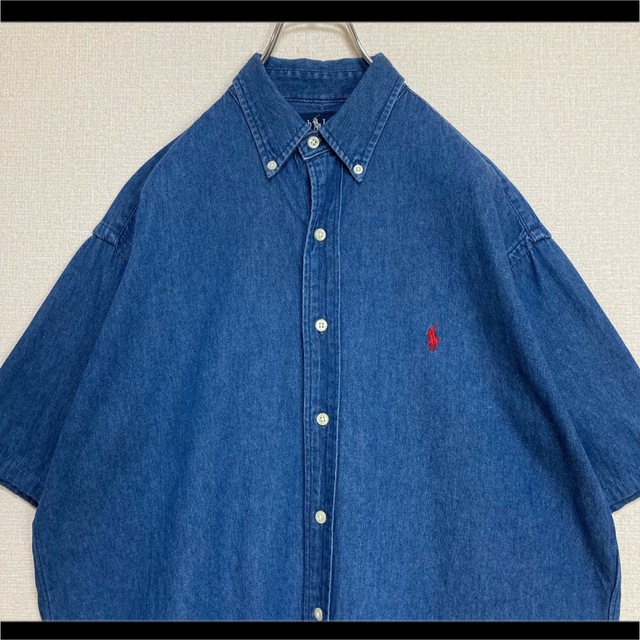 ★ラルフローレン BDシャツ 半袖 デニム 赤ポニー刺繍 ゆるだぼ 90s | フリマアプリ ラクマ
