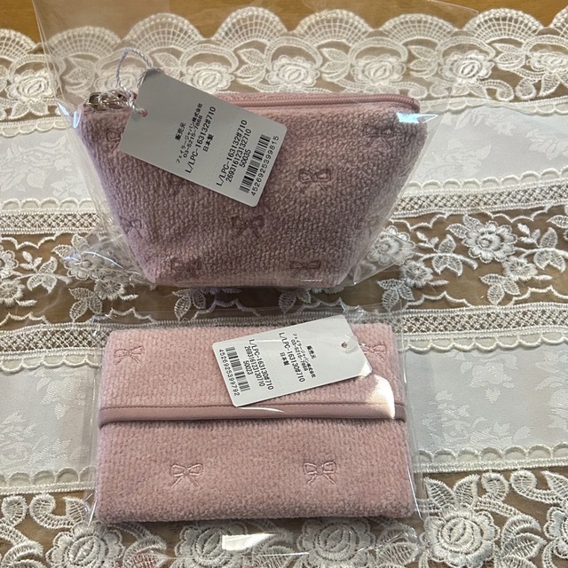♡FEILER♡ ラブラリープリティカラー リボン刺繍 ポーチ&ティッシュケース