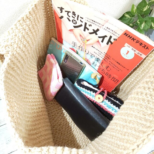 ビッグサイズ ショルダーバッグ 麻ひもバッグ ハンドメイド 麻紐バッグ ⑥