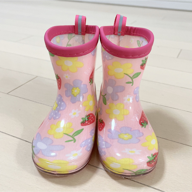 レインブーツ 長靴 ピンク 花柄 リボン 18㎝ 雨靴 雨 女の子 雨具