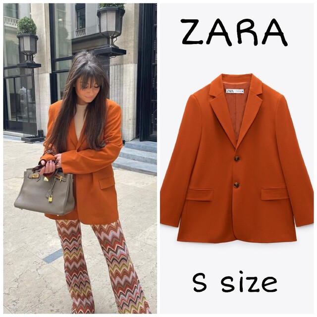 ZARA　ボタン留めストレートフィットブレザー　Sサイズ　オレンジ色 | フリマアプリ ラクマ