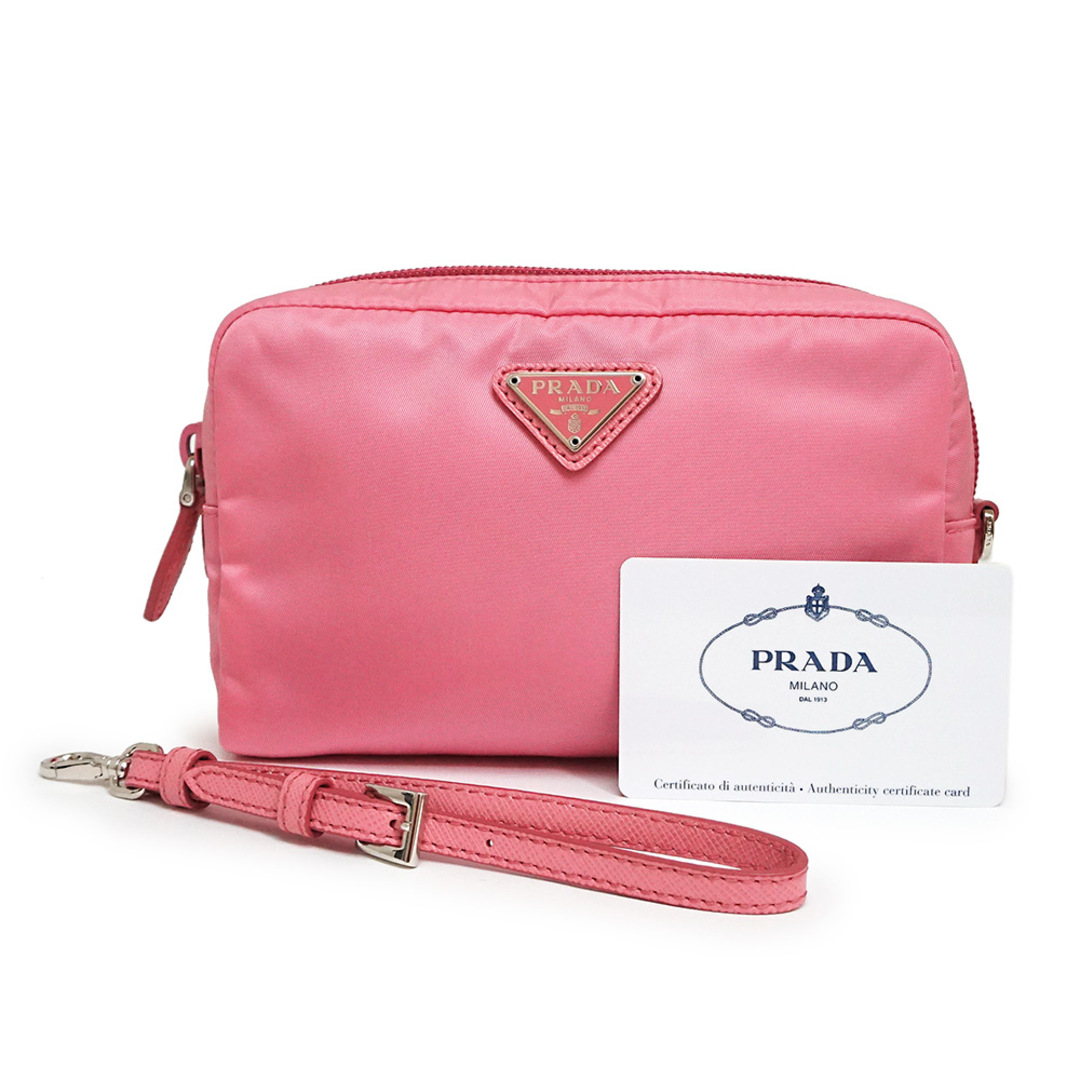 プラダ ヴェラ トライアングル 三角ロゴプレート コスメ 化粧ポーチ テスート ナイロン べゴニア ピンク 1NE021 PRADA（新品・未使用品）