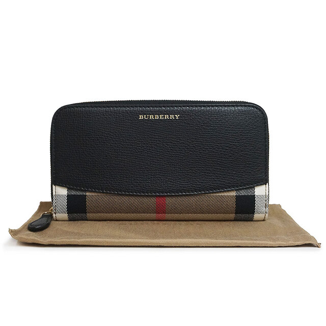 BURBERRY(バーバリー)のバーバリー HOUSE CHECK DERBY ハウスチェック ラウンドファスナー ジップ 長財布 キャンバス レザー ブラック ベージュ 黒 3975334 BURBERRY（新品・未使用品） レディースのファッション小物(財布)の商品写真