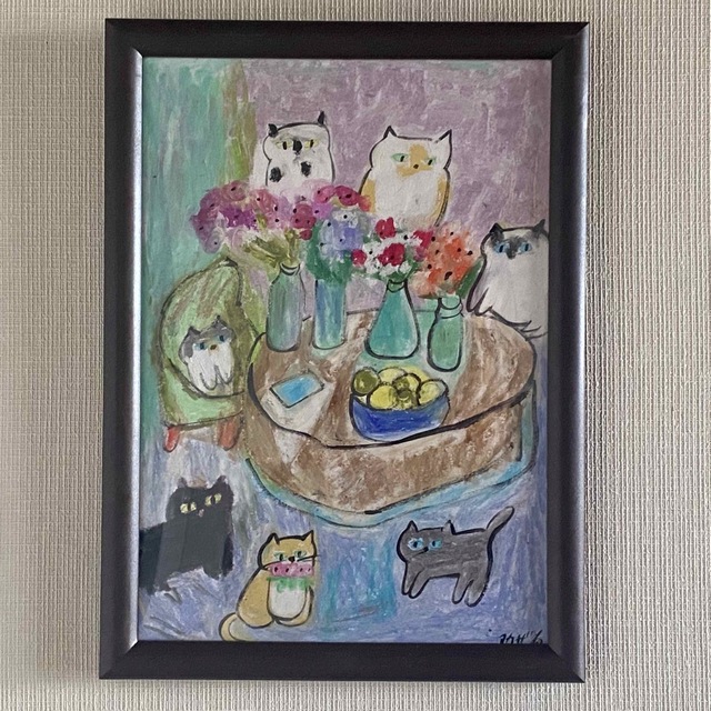 油絵絵画 。手描き【きれいな花をたくさん買って部屋に置いてある】