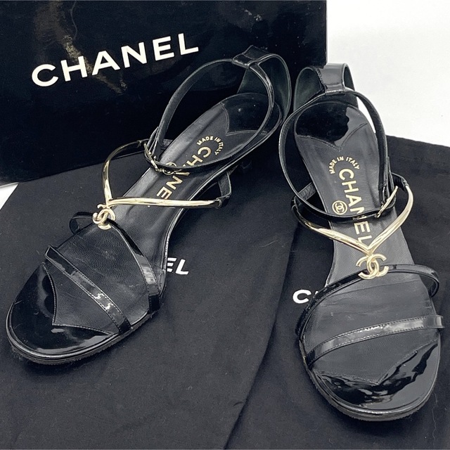 CHANEL - 美品 シャネル ココマーク サンダル レザー×エナメル