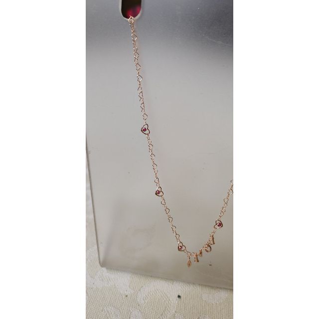K18☆合成石(赤)入りファッションネックレス☆USED品中古品