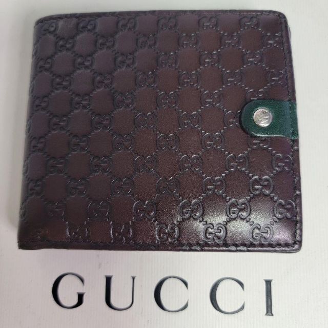 GUCCI シマ 2つ折り財布 レザー 青緑茶 バイカラー マイクロGG 100