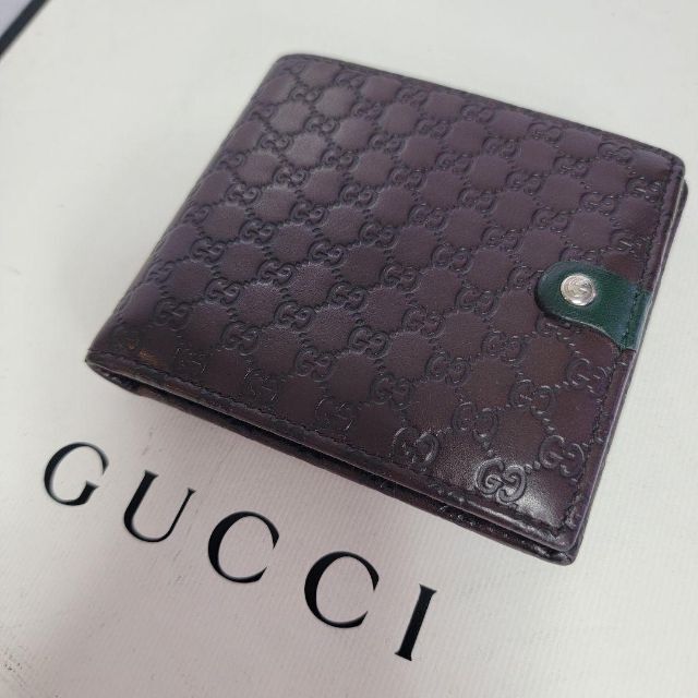 GUCCI シマ 2つ折り財布 レザー 青緑茶 バイカラー マイクロGG 割引クーポン 4158円引き レザー ブラウン 革 財布 小銭入れ 黒 二つ折り 財布 メンズ