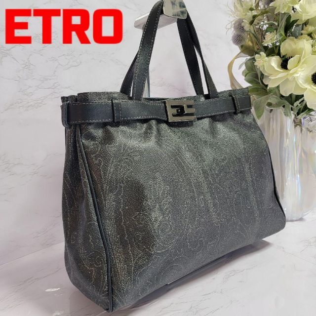 エトロ　ETRO　ペイズリー　ハンドバッグ　ロゴチャーム　ダークネイビートートバッグ