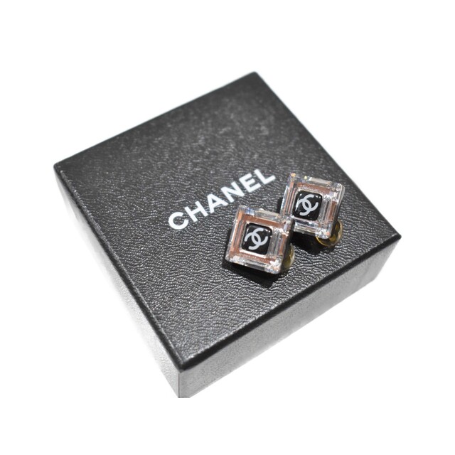 【イヤリング★】CHANEL ココマーク　スクエアイヤリング 　 ブラック系×クリスタル 　 6g　(3g)人気　おしゃれ　イヤリング　高級　レディース　松山久万ノ台店