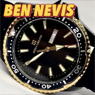 新品 BENNEVIS ダイバーズタイプウォッチ ブラックゴールド メンズ腕時計(腕時計(アナログ))