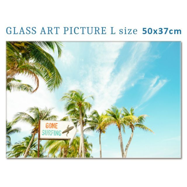 ガラスアートピクチャー L－N (壁掛け/ポスター)パームツリー 空 海 楽園