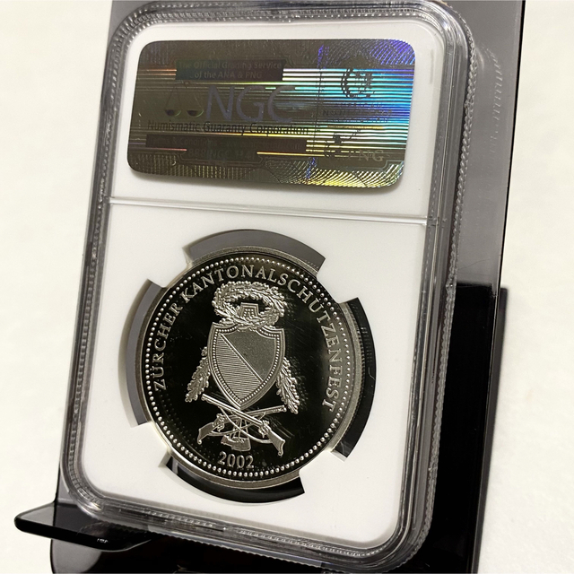 スイス 2002年 50フラン 銀貨 射撃祭 ウナ ライオン NGC PF69