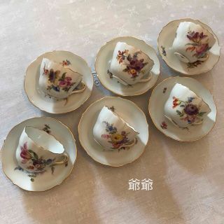 マイセン(MEISSEN)のMeissen 古マイセン／カップ＆ソーサー ６客「フラワーブーケと昆虫」(食器)