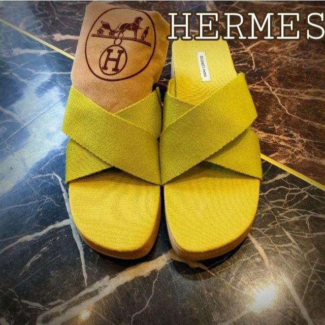 Hermes(エルメス)の匿名配送 エルメス HERMES サンダル キャンバス ウッド 37 真贋鑑定済 レディースの靴/シューズ(サンダル)の商品写真