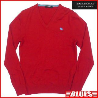 バーバリーブラックレーベル(BURBERRY BLACK LABEL)の廃盤 バーバリー セーター ニット M メンズ Vネック 赤 HN1809(ニット/セーター)