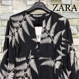 ザラ(ZARA)のZARA 新品　刺繍入りリネンワンピース(ロングワンピース/マキシワンピース)