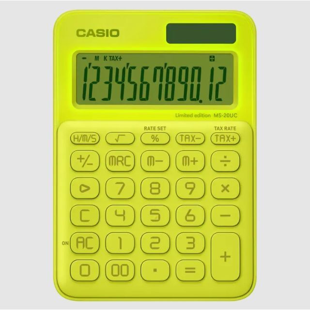 CASIO(カシオ)の電卓　CASIO　カシオ　ネオン　イエロー　黄色　限定　ミニジャストタイプ インテリア/住まい/日用品の文房具(その他)の商品写真